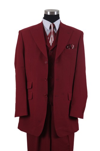 Men's 3 Pc Poly- Poplin Fashion 3 Button Suit Two Side Vents Length 35" M905-V - Picture 10 of 11