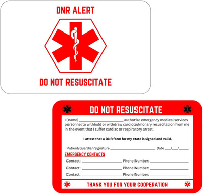Do Not Resuscitate DNR Medical Alert Wallet Card with Emergency Contact Form, Se
