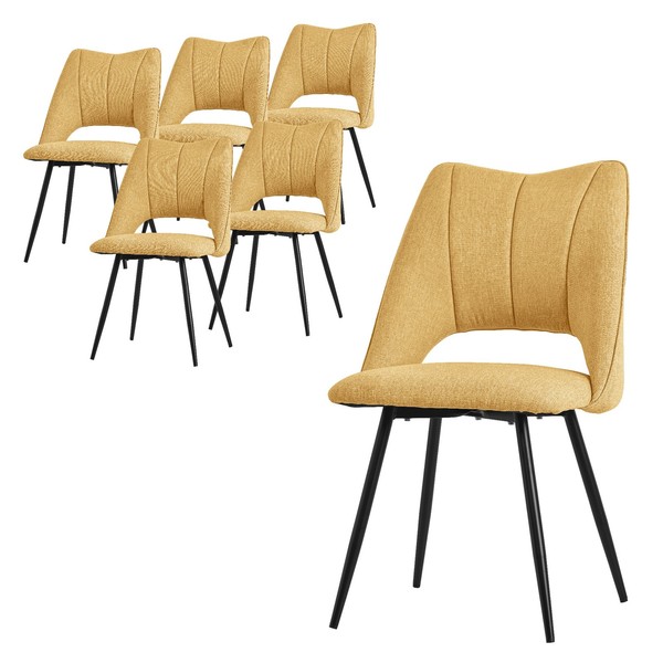 6Er Esszimmerstuhl Set KüChenstuhl Wohnzimmerstuhl Polsterstuhl RüCkenlehne Senf-image