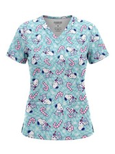 Peanuts Snoopy Christmas Women's Aqua Scrub Top Candy Cane Snowflake Small