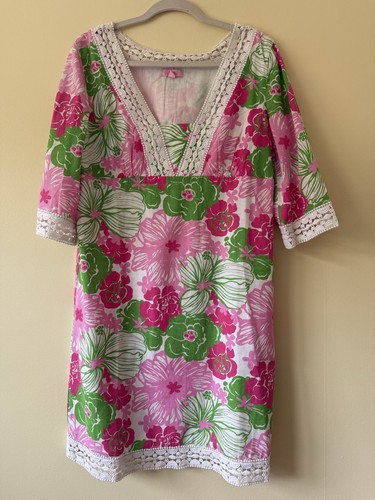 Lilly Pulitzer Dress 12 Cotton Pink Green Trim - Picture 12 of 14