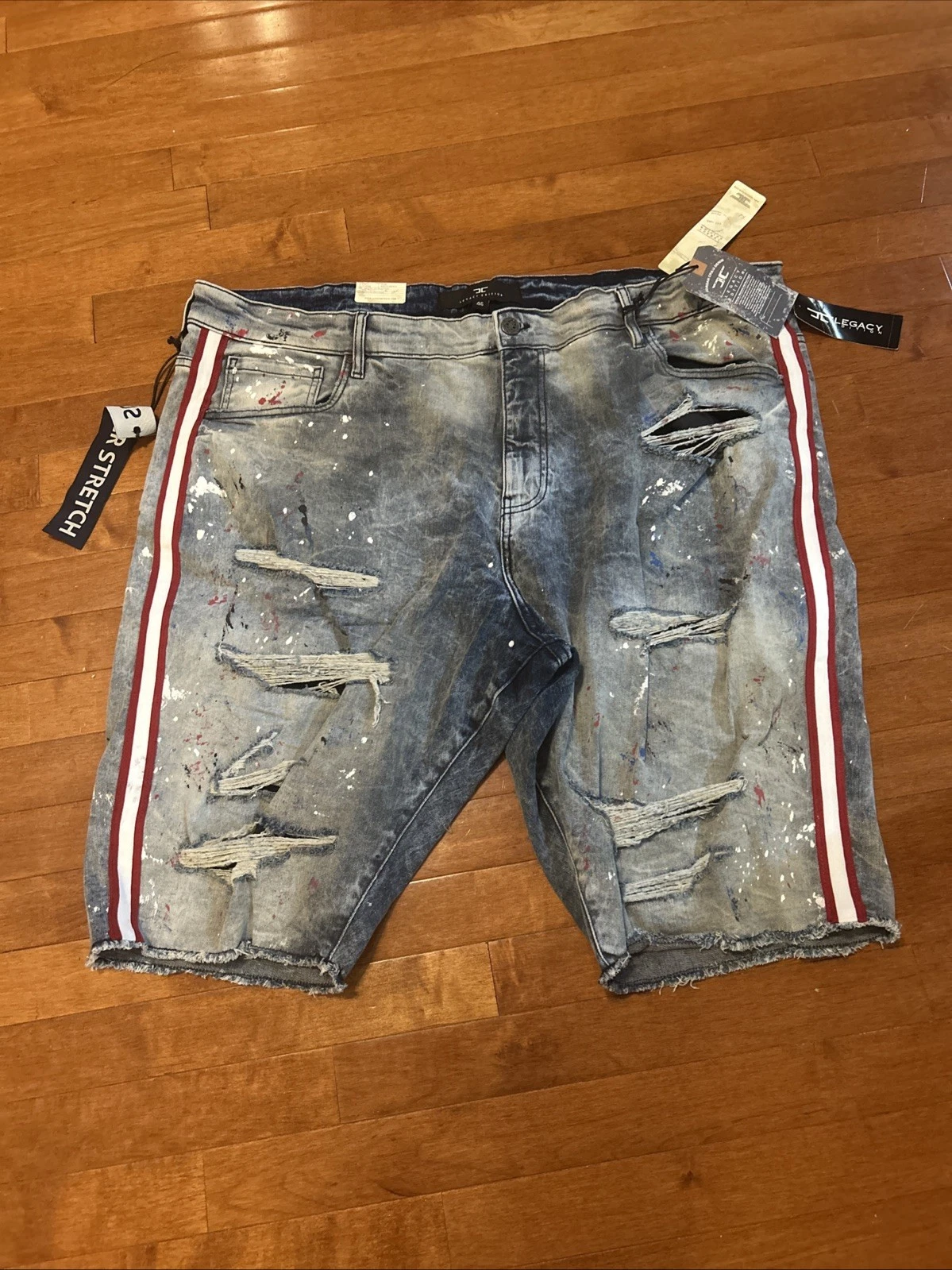 Jordan Craig Legacy Edition Pantaloncini Denim Uomo 46 Nuovi con etichette Vernice Splatter