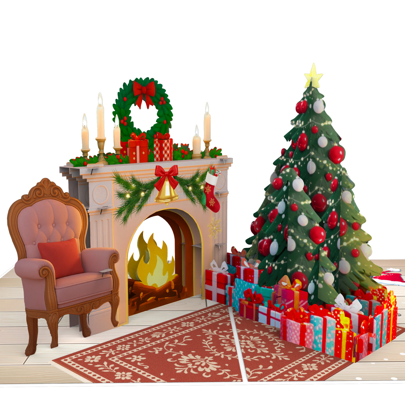 Pop up 3D Weihnachtskarte / Karte zu Weihnachten Weihnachtsbaum und Kamin