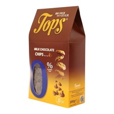 TOPS  Milk & Dark Chocolate Chips - ZERO ADDED SUGAR - Gluten Free -  200g