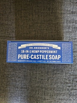 Dr Bronner s 18 in 1 hemp peppermint pure castile Liquid Soap, 2oz Ea, 12 Ct Box