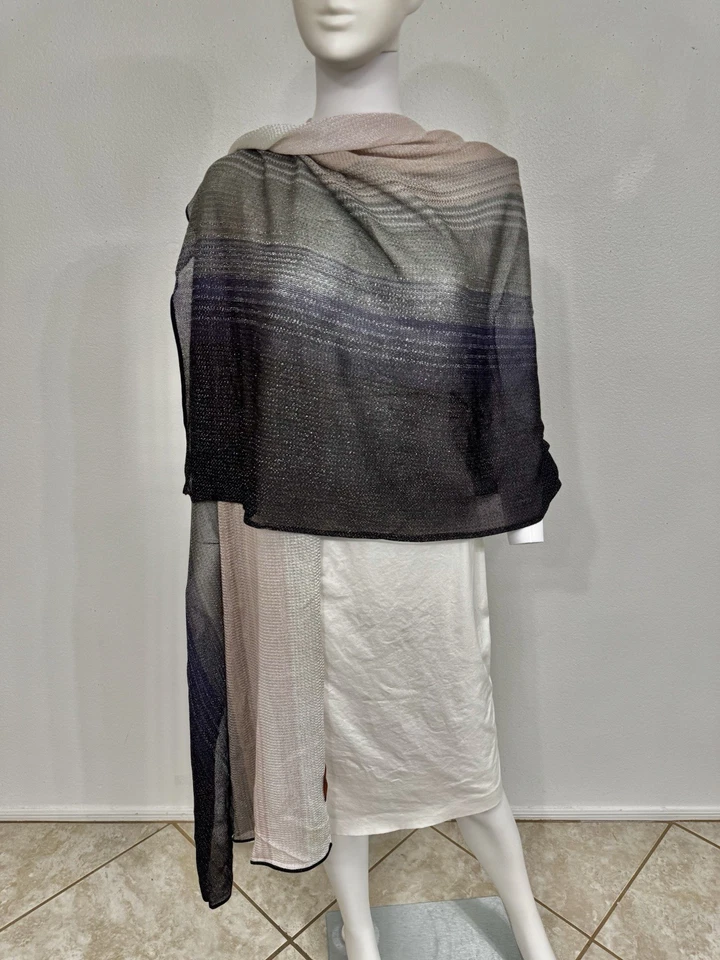 Missoni Naranja Etiqueta Mantón Tejido Bufanda 50” x 80” Azul Plata Blanco Rosa Nuevo sin Etiquetas Foto 2 de 3