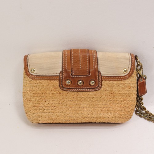 Vtg Coach Wristlet Handbag Women S Tan Straw Leather Buckle Purse Shoulder Bag - Picture 2 of 14