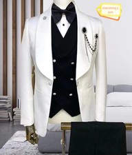 Classic 3-Piece, 1-Button , Mix To Match White Over Black Tuxedo