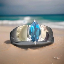 London Blue Topaz 925SS Marquise Solitaire Ri...