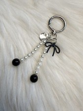 Beaded Bow Bag Charm Keychain Keyring Purse Charm Faux Pearl New Handmade Gift