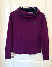 Nike Womens Funnel Neck Hoodie Large Burgundy Thumbhole Sweatshirt