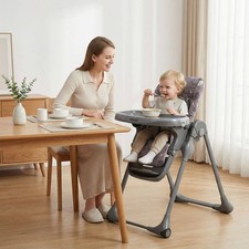 Folable High Chair w/Detachable Cushion, Adjustable Height, Backrest Footrest