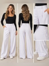Halara Women  s Small White High Waisted Wide Leg Pleated Trousers NWT