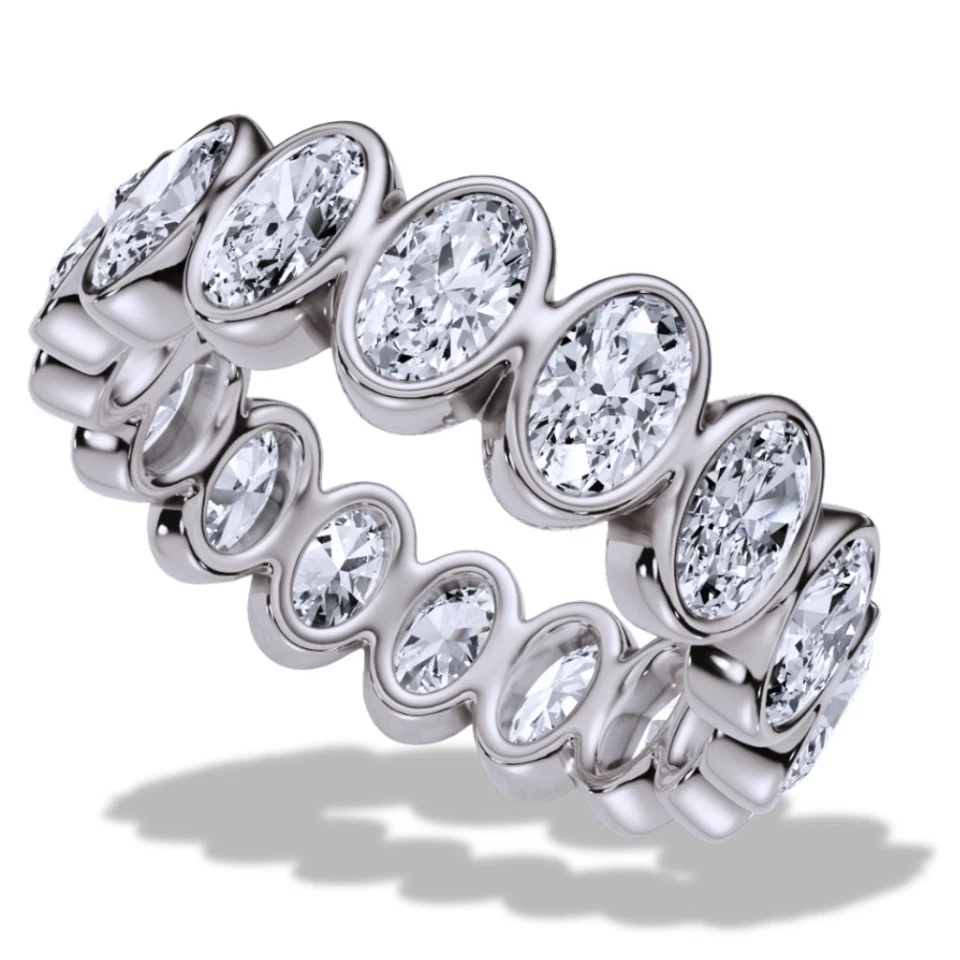 3 - 12Ct Oval Diamond Bezel Eternity Ring 14k Gold Lab Grown Stackable Band