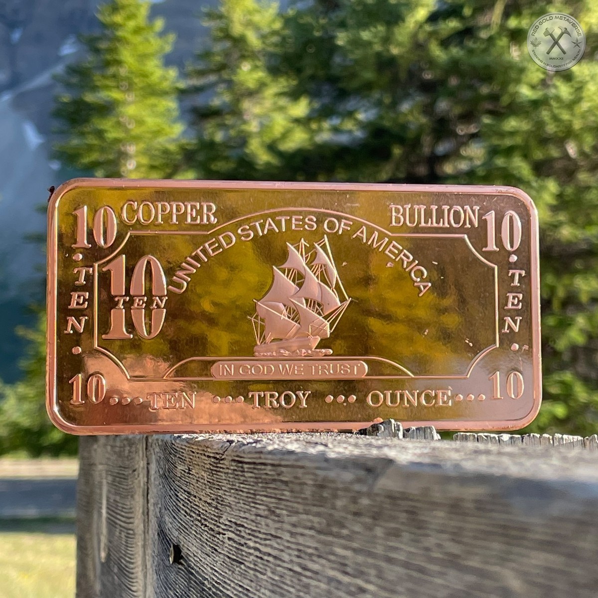 2x 10 oz .999 Copper Bullion Bars – Mayflower Ship Design – CMC