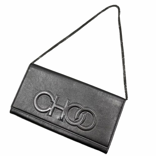 Jimmy Choo SCOTTIE 2Way Leather Clutch Shoulder Bag Silver Japan
