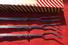 3 Christmas Wood & Stainless MRS. CARVER'S Two-Prong Fruit Cake Spears Picks MCM