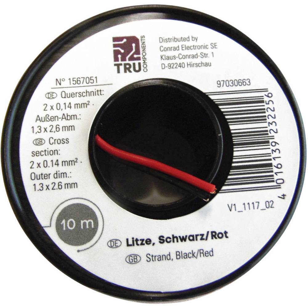 Fil de câblage TRU COMPONENTS 1567052 haute précision 2x0.14 mm² 50 m
