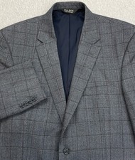 Jos A Bank Blazer Mens 42L Gray Windowpane 100 Wool 2-Button Travelers