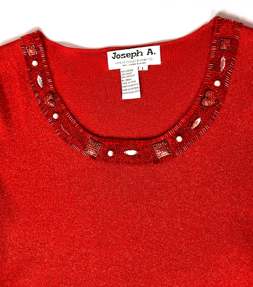 Suéter para mujer Joseph A grande rojo metálico mezcla de viscosa acentuado manga 3/4 Foto 4 de 4