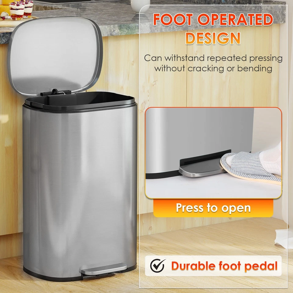 Домашний мусорный бак 13 галлонов (50 л) кухонный мусорный бак из нержавеющей стали - Изображение 2 из 4