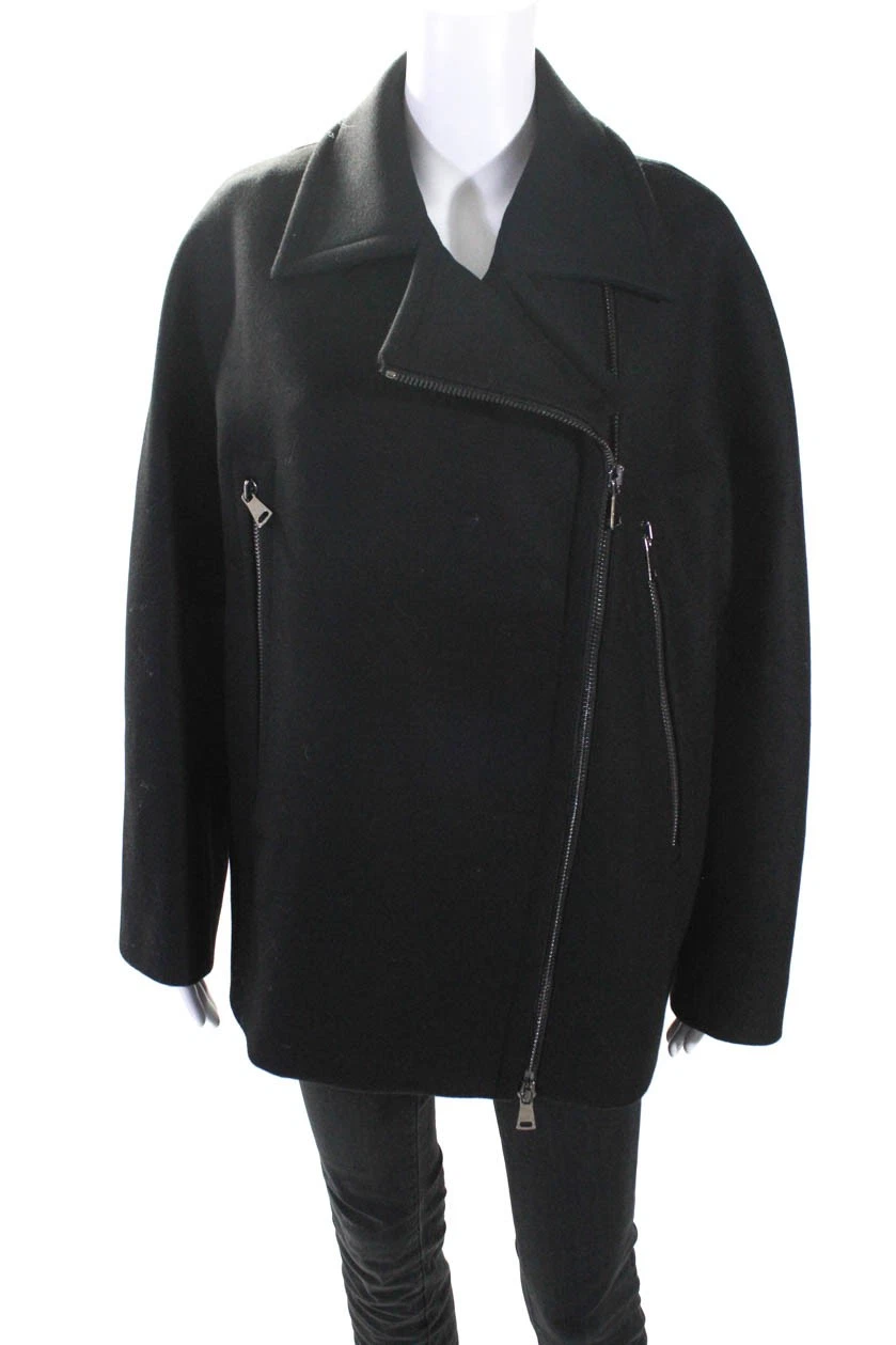 Mantu Womens Compact Wool Asymmetrical Full Zip Coat Black Size IT 42