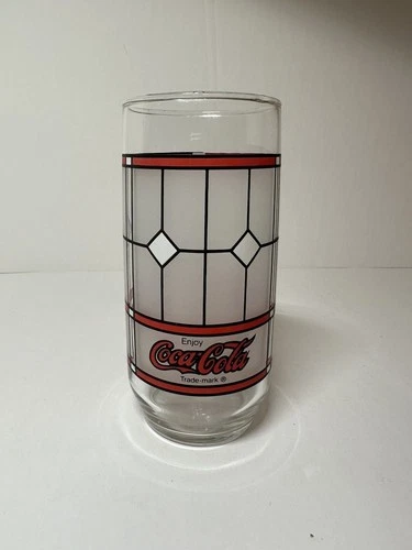 Coca-Cola Coke Vintage Libbey Frosted Stained Glass Tumblers Tiffany 6" Set Of 4