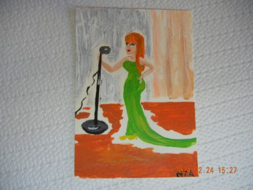 aceo original art paintings Woman Singing Red Hair