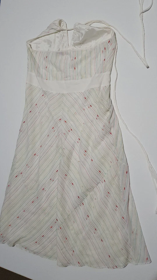 ESPIRIT DRESS SIZE 14 WHITE STRIPEY HALTER NECK ZIP UP BEACH BABE 2000S - image 3 of 4