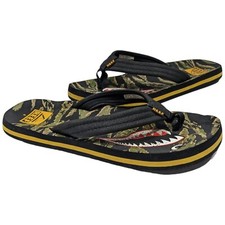 Kids Reef Brazil Flip Flops Size 4 Ahi Tiger Shark Sandals Green Camo Tiger