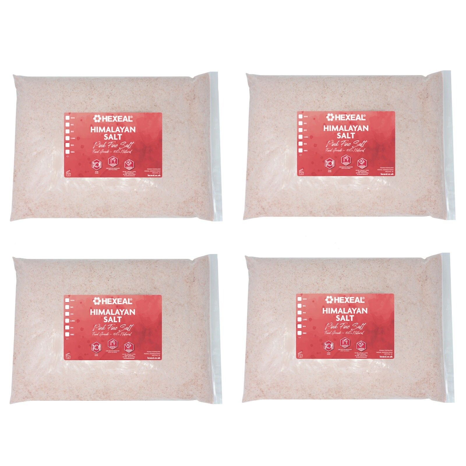 Hexeal Himalayan Pink Salt 20kg – 4 x 5kg Bag 100% Natural Fine Food Grade Salt