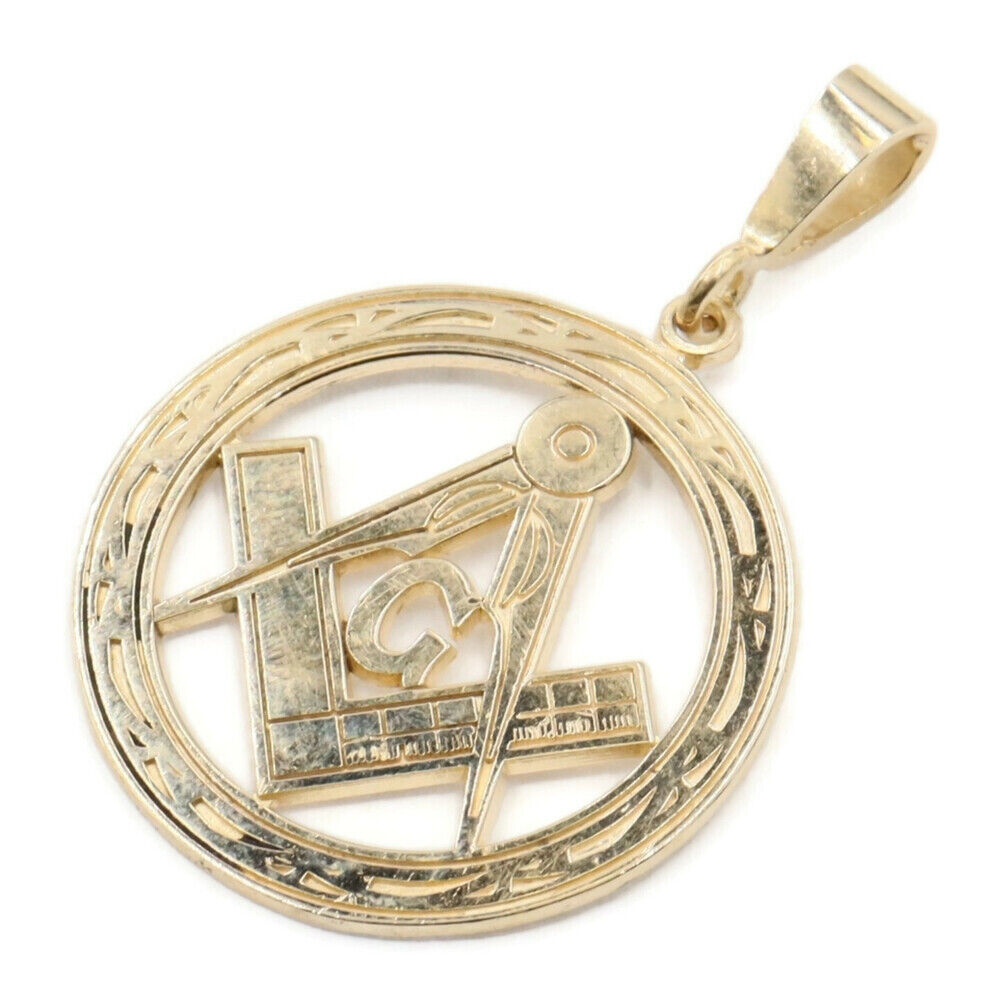 14KT Yellow Gold Freemason Compass & Square Mason… - image 4