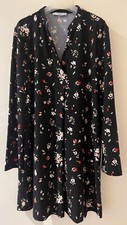 MANGO Black Floral stretch jersey A-line tunic DRESS, size L, pre-loved