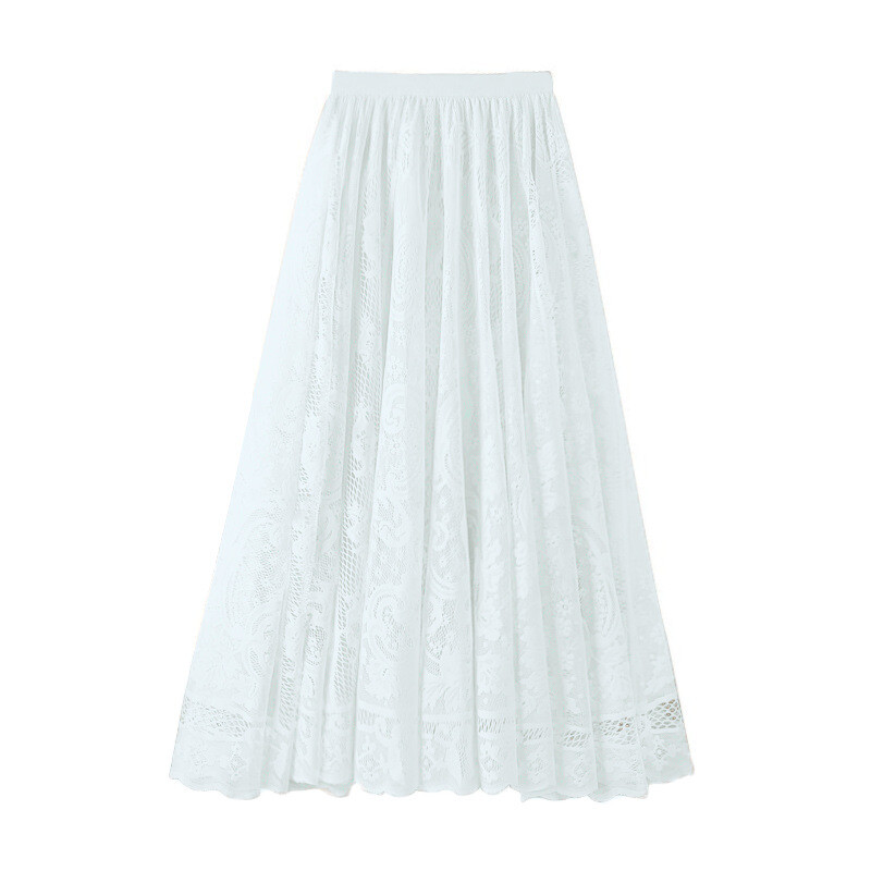 Dama Hueca Crochet Floral Encaje Falda Retro Fina Columpio Midi Vacaciones Playa Falda