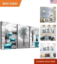 Premium 12x16in Blue Stone Framed Canvas Art Prints - Set of 3 Panels