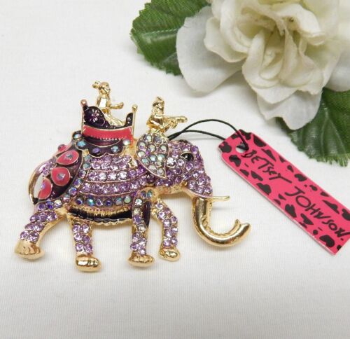 BETSEY JOHNSON GOLD TONE, PINK RHINESTONE & ENAMEL ACCENT ELEPHANT BROOCH
