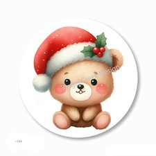 Cute Teddy Bear in Santa Hat Christmas Labels Scrapbook Stickers Envelope Seals