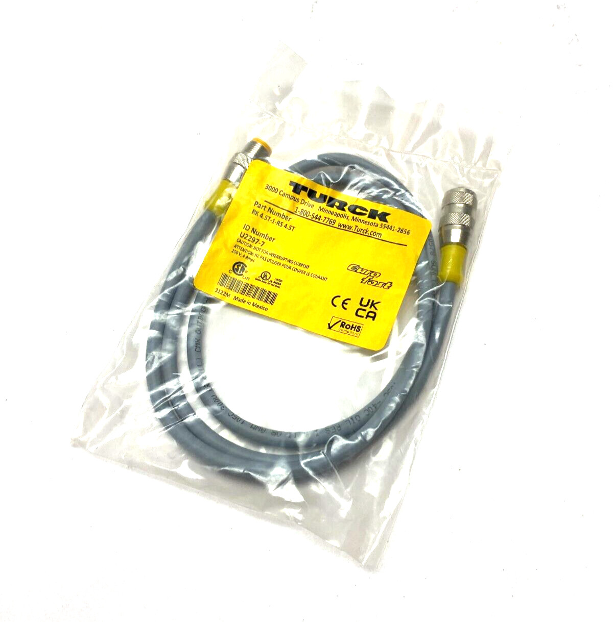 Turck RK 4.5T-1-RS 4.5T Eurofast Double Ended Cordset U2297-7