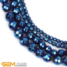 Blue Hematite Metallic Coated Magnetic Faceted Round Jewellery Making Beads 15"