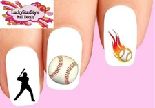 Waterslide Nail Decals Set of 20 - Baseball Player Flames Assorted