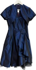 Debut Blue Fit & Flare Knee Length Occasion Dress & Bolero UK 10 Prom Occasion