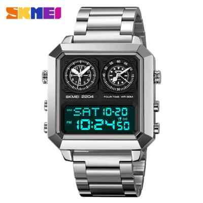 SKMEI Herren Stahl Elektronische Uhr 4 Zeit Timer Alarm Tag Datum EL Leuchtend 2204