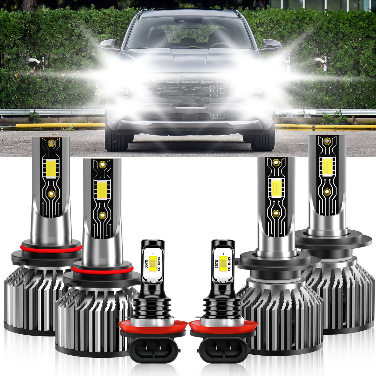 For Hyundai Tucson 2019-2020 Combo LED Headlight Hi Lo+Fog light Bulbs Kit 6500K