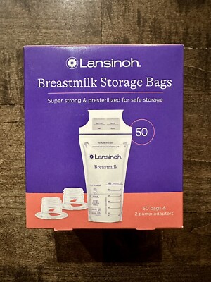 Lansinoh Breastmilk Storage Bags, 50 Count with 2 Pump Adapters, 6 Ounce