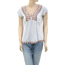 Odd Molly Anthropologie Get-A-Way Blouse Top Cotton Embroidered Blue S-1 252998