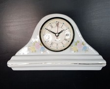 VINTAGE MANTEL STYLE SHELF QUARTZ CLOCK WHITE PORCELAIN WITH FLORAL PATTERN