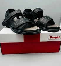 Propet Hudson Sandals Black Leather Shoes Men's Size 9.5 Wide XX 5E NEW MSO033L