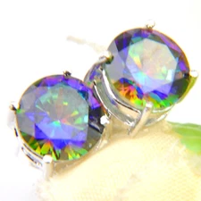 Christmas Gift Rainbow Mystic Topaz Gemstone Silver Wedding Stud Earrings 