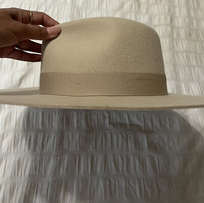 WYETH 100% WOOL Neutral Wide-Brim Felt Fedora Hat with Cream Band London Wool Felt Fedora in Cream main image 3