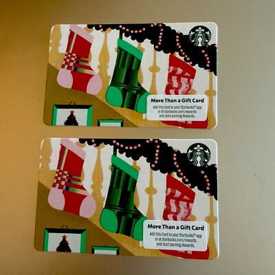 2024 STARBUCKS  two HOLIDAY CHRISTMAS ''STOCKINGS'' GIFT CARDS Fast Shipping